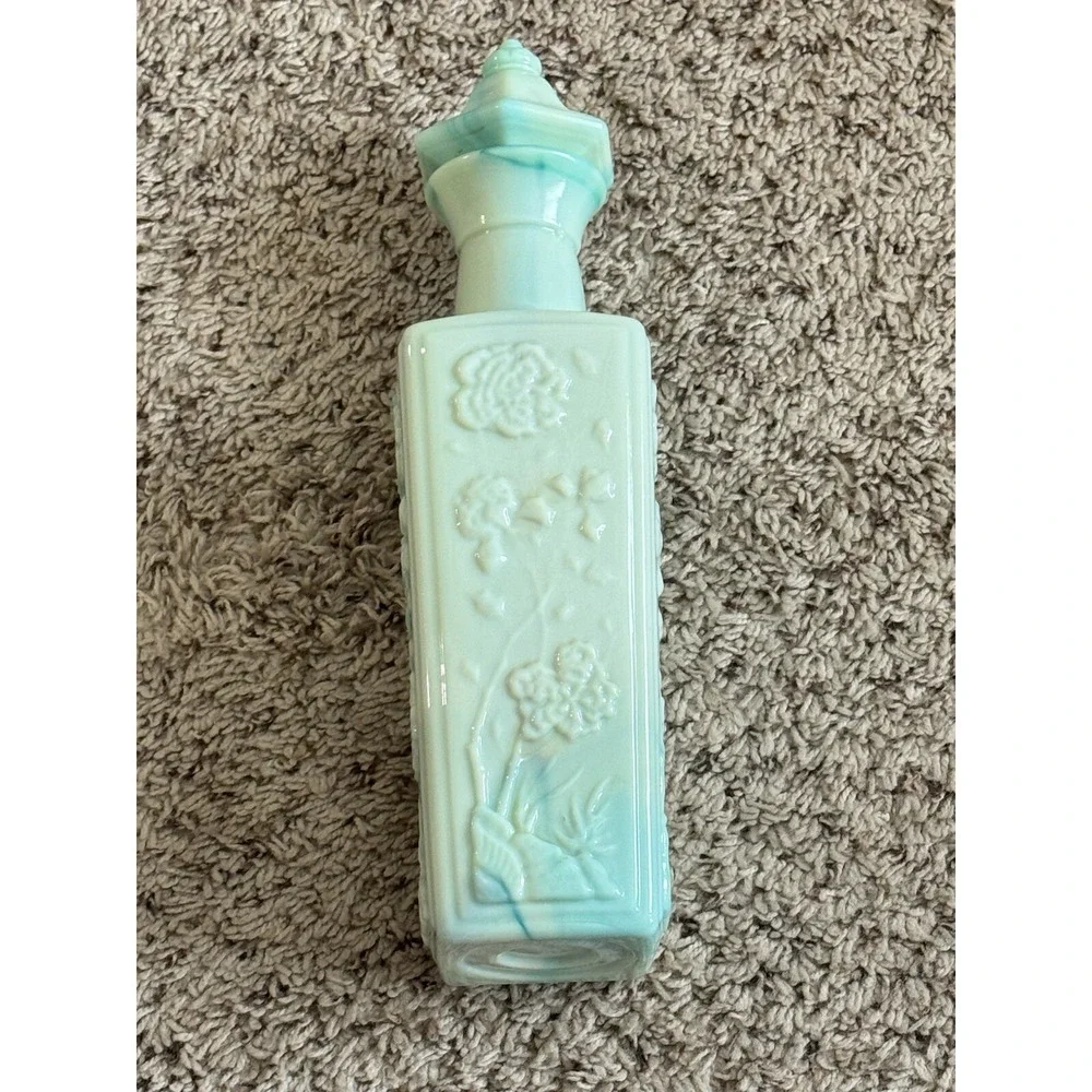 Vtg 1972 Jim Beam Liquor Decanter Jadeite Green Blue Milk Slag Glass‎ Stopper